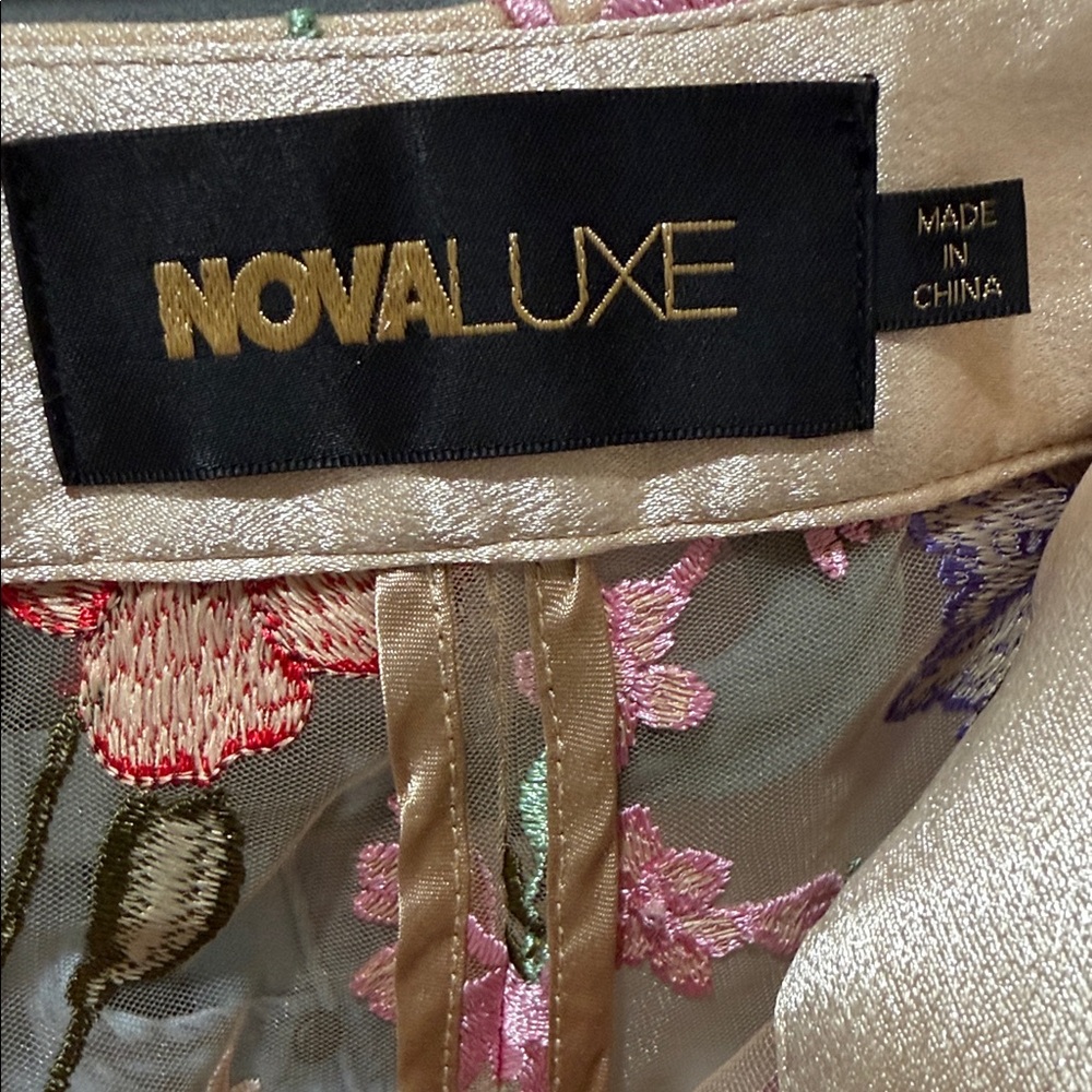 Fashion Nova Erin Nude Sheer Boot Cut Pants with Multicolor Floral Embroidery - Picture 3 of 7